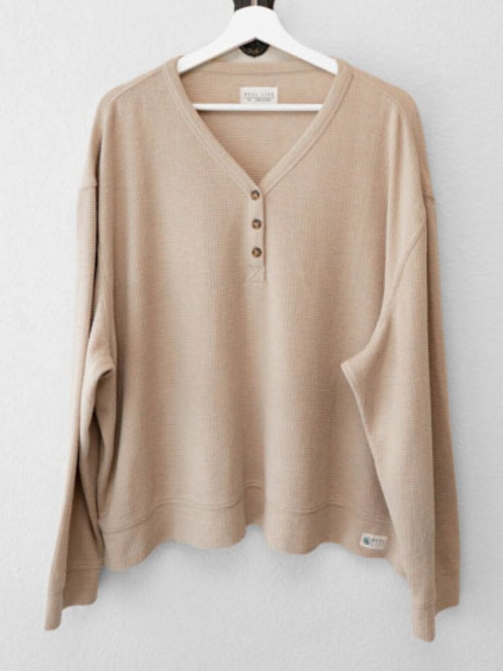 Reel Life Waffle Knit Henley Womens XXL Beige Long Sleeve Thermal Casual Outdoor